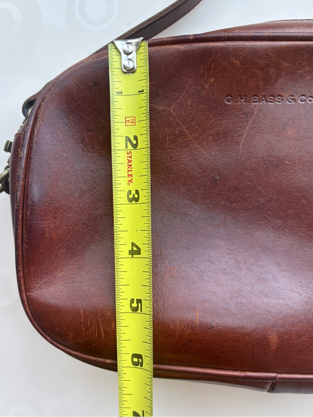 Vintage G.H. Bass & Co Genuine Leather Crossbody Bag Cognac Brown - Picture 4 of 14